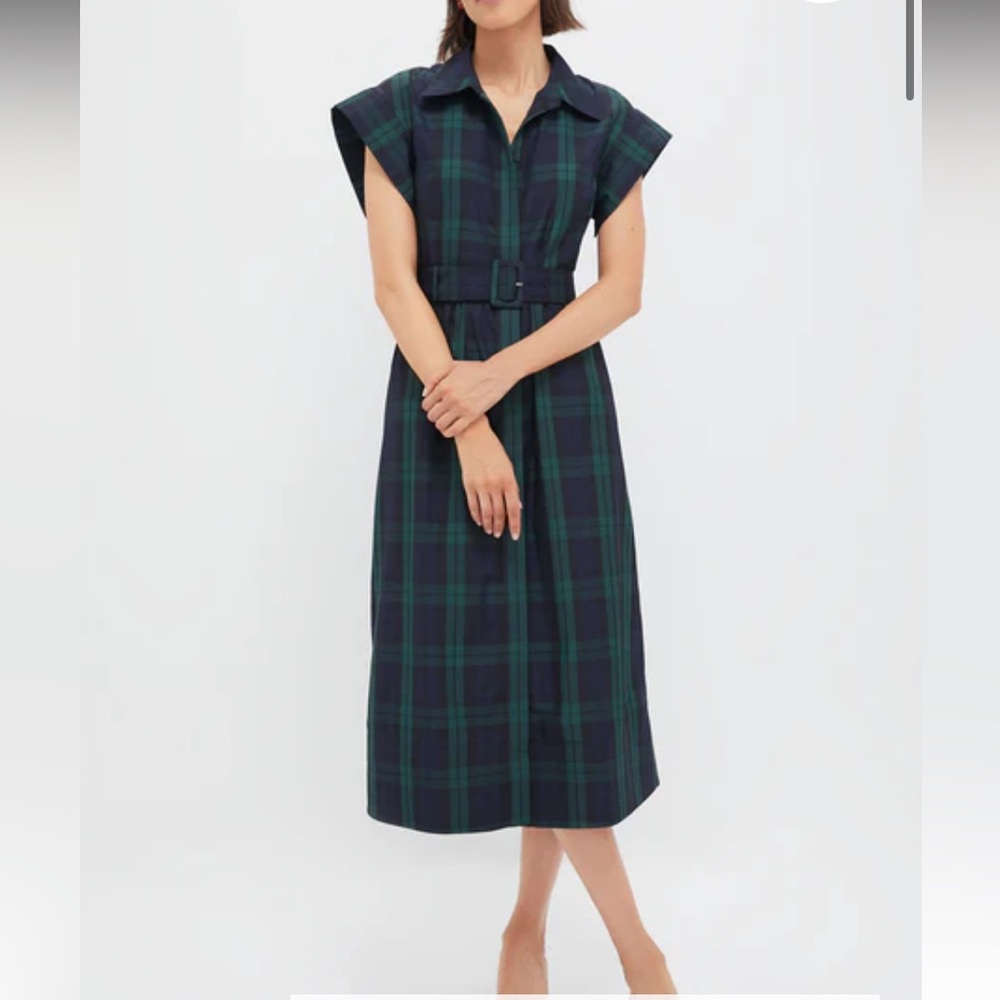 Tuckernuck Navy and Green Plaid Midi Dress